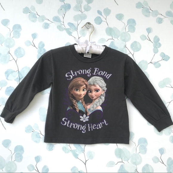 Disney Kids FROZEN Anna & Elsa Charcoal Gray Graphic Tee TShirt Long Sleeve Top - Picture 3 of 5